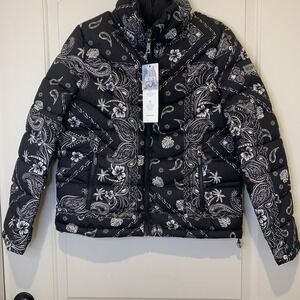 Roxy Puffy Jacket Black And White Paisley And Floral Bandanna Print Women's Smal